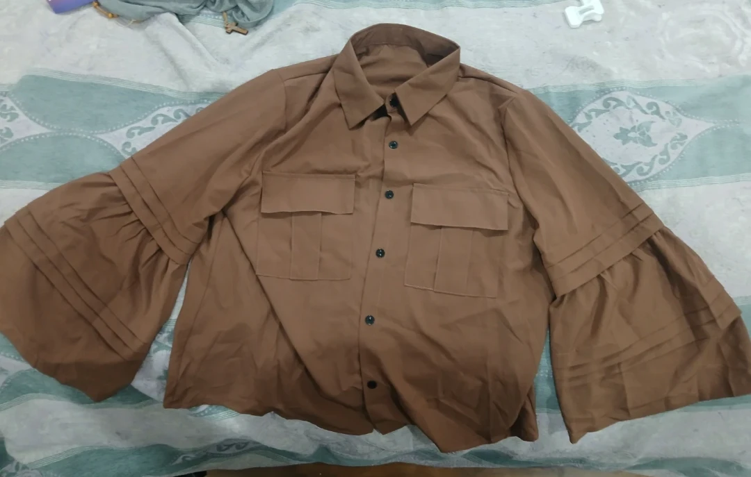 Brown Button-Up Shirt with Flared Sleeves - photo 2