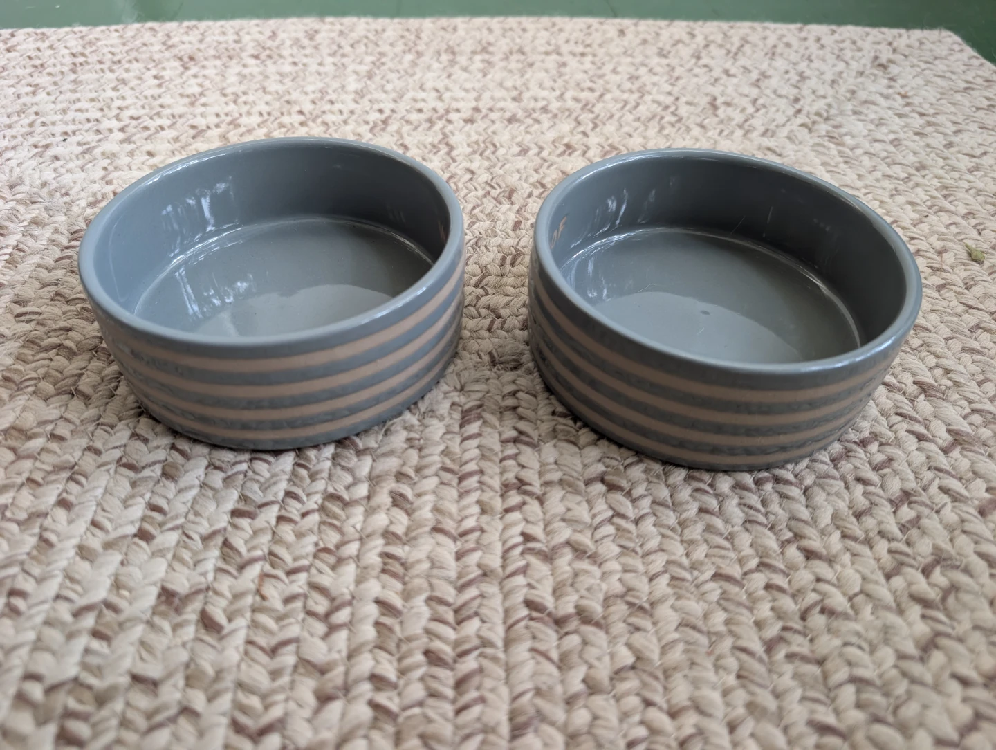 Set of 2 Grey Striped Ceramic Pet Bowls