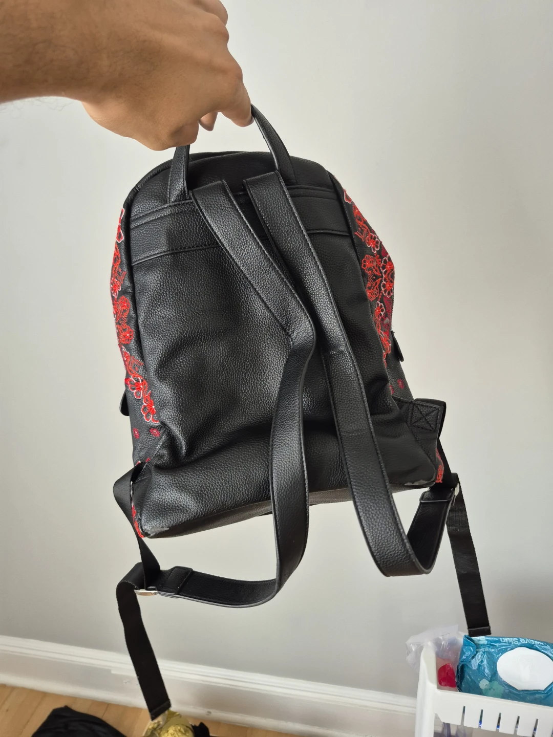 Desigual Black Backpack with Red Floral Embroidery - photo 4