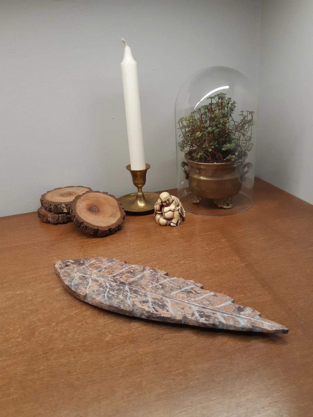 hand-carved soapstone leaf incense holder