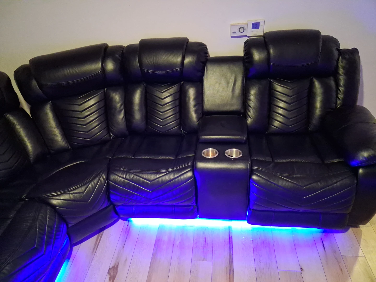 Black Faux Leather Sectional Recliner with LED Lights - photo 2