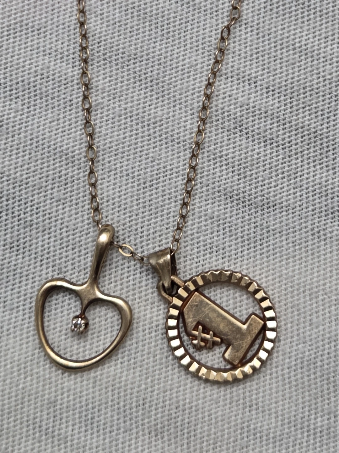 10K Gold Apple and Number 1 Pendant Necklace