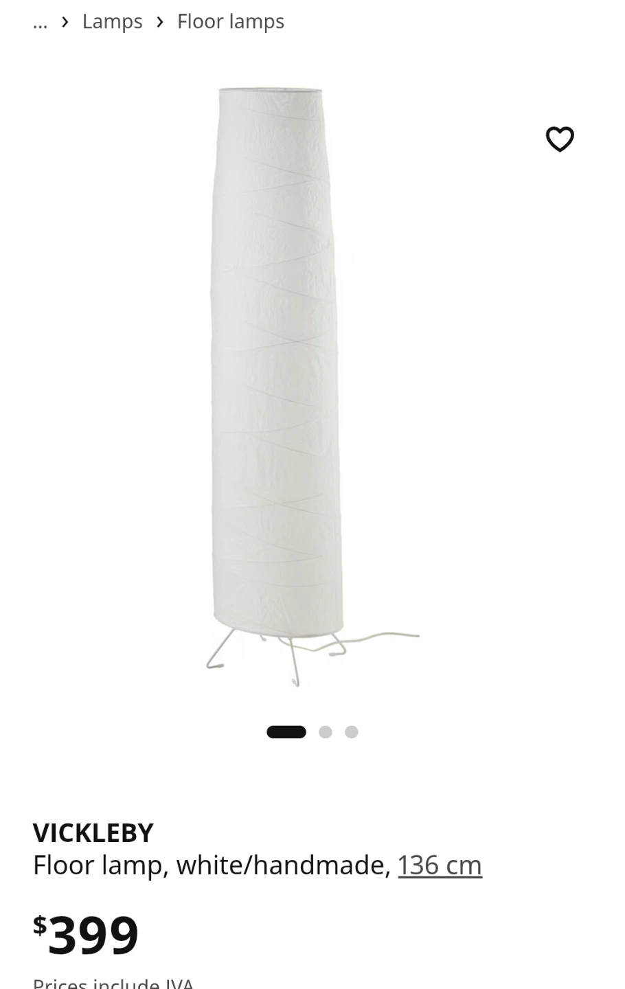 Ikea Floor Lamp - White