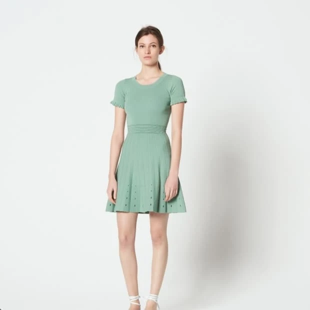 Sandro Etor Eyelet-Detail Pleated Knit Dress 0160