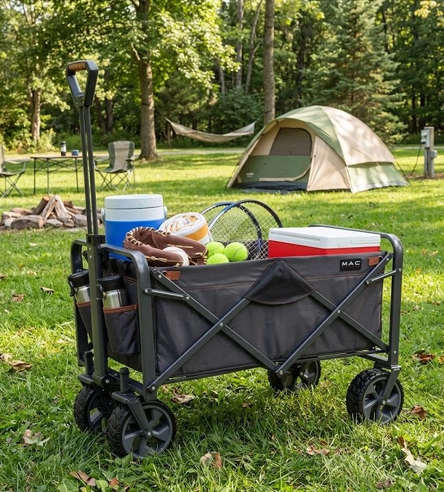 Mac Sports Folding Wagon with Brakes and pockets  - Black
