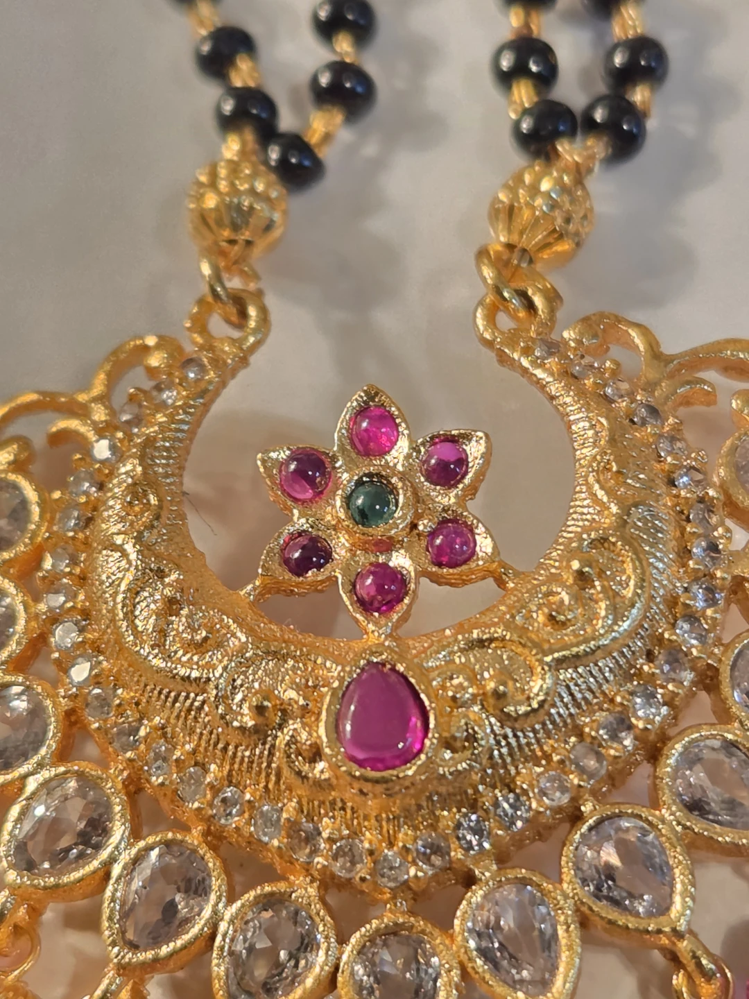 Gold Necklace with Black Beads and Ruby Accents - photo 4