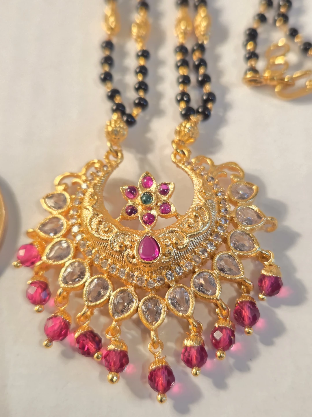 Gold Necklace with Black Beads and Ruby Accents - photo 5