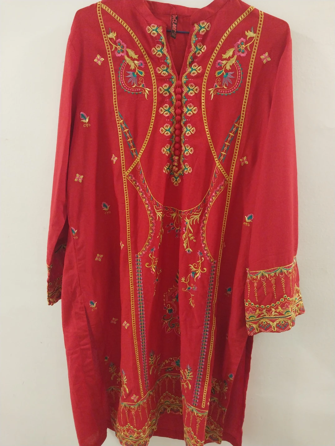 Red Embroidered Kurti Top
