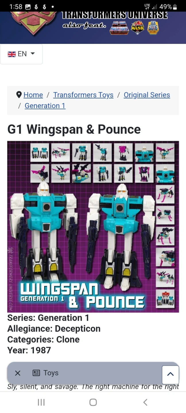 Transformers G1 Wingspan & Pounce