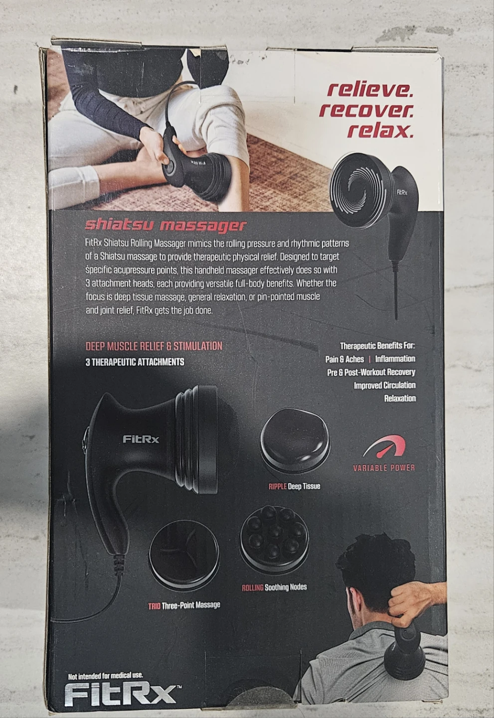 FitRx Shiatsu Rolling Massager with 3 Attachments - photo 2