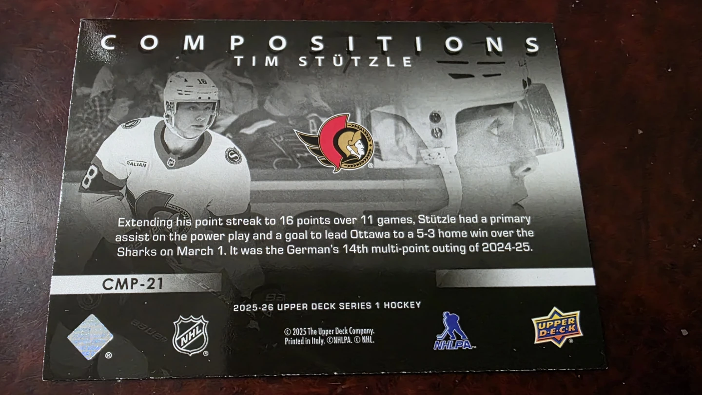 Upper Deck Tim Stützle "Compositions" Hockey Card CMP-21 - photo 2
