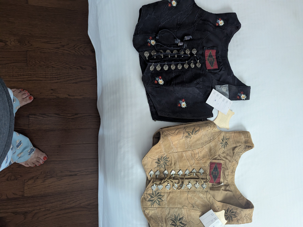 Embroidered Suede Vests - Black & Tan