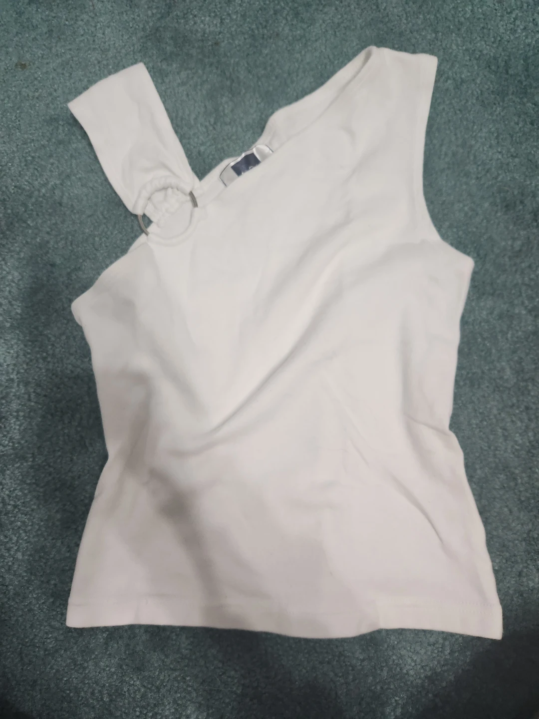 White One-Shoulder Tank Top with Ring Detail