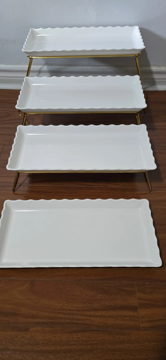KAQAHIDO 4-Tier Gold & White Serving Tray Set