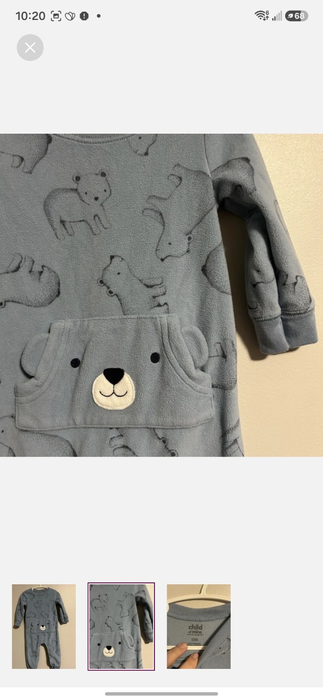 Child of Mine by Carter's Blue Bear Fleece Sleepsuit - 12 Months - photo 2