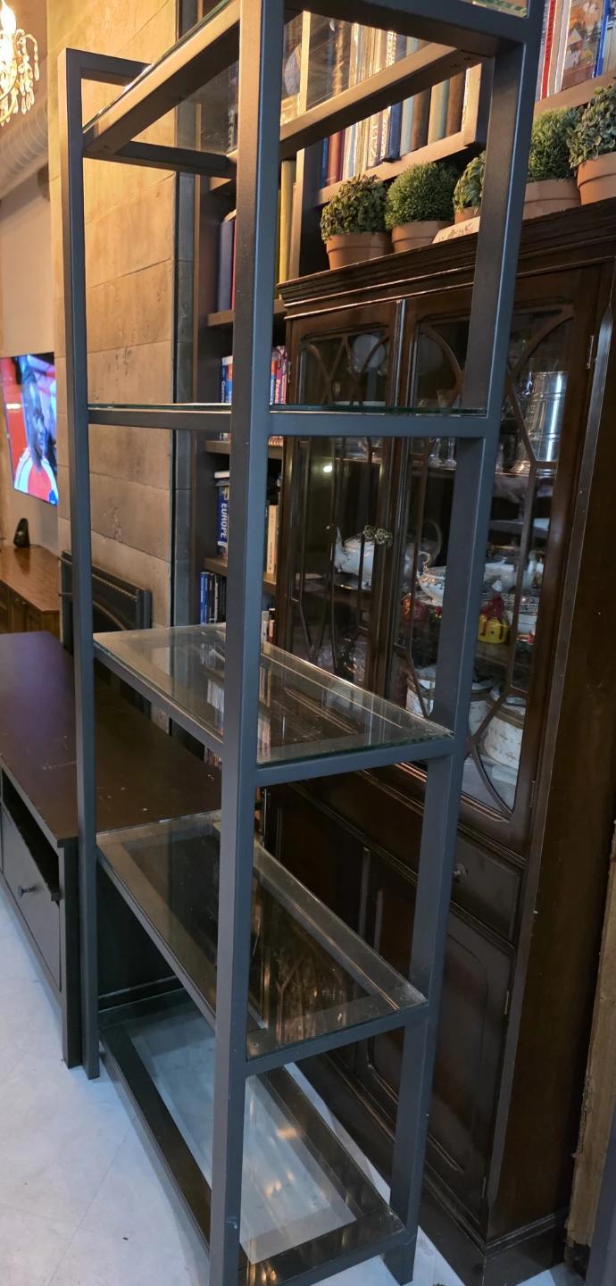Crate and Barrel Metal and Glass Shelf Unit