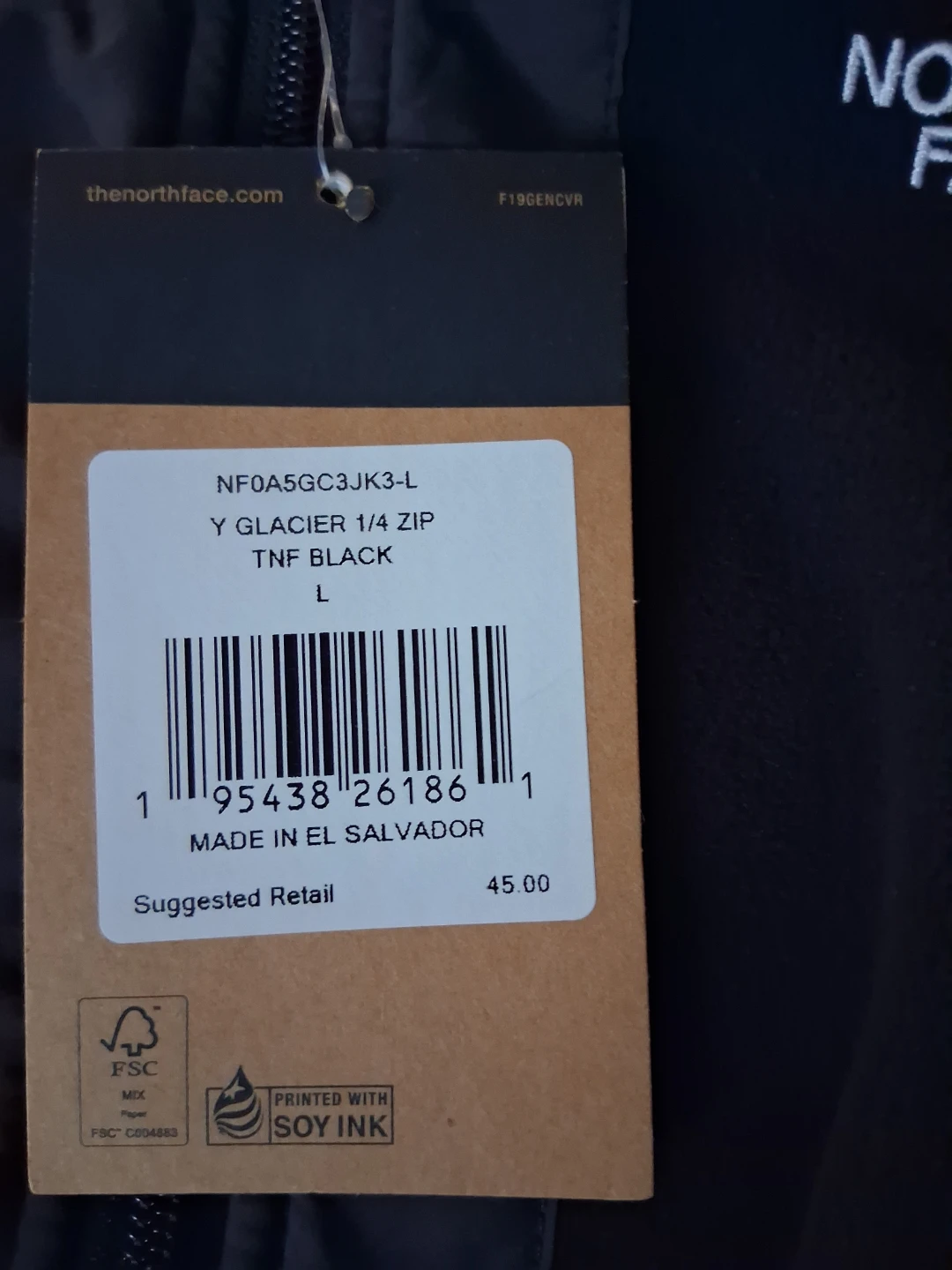 The North Face Y Glacier 1/4 Zip  Black Fleece Jacket - Size L - photo 2