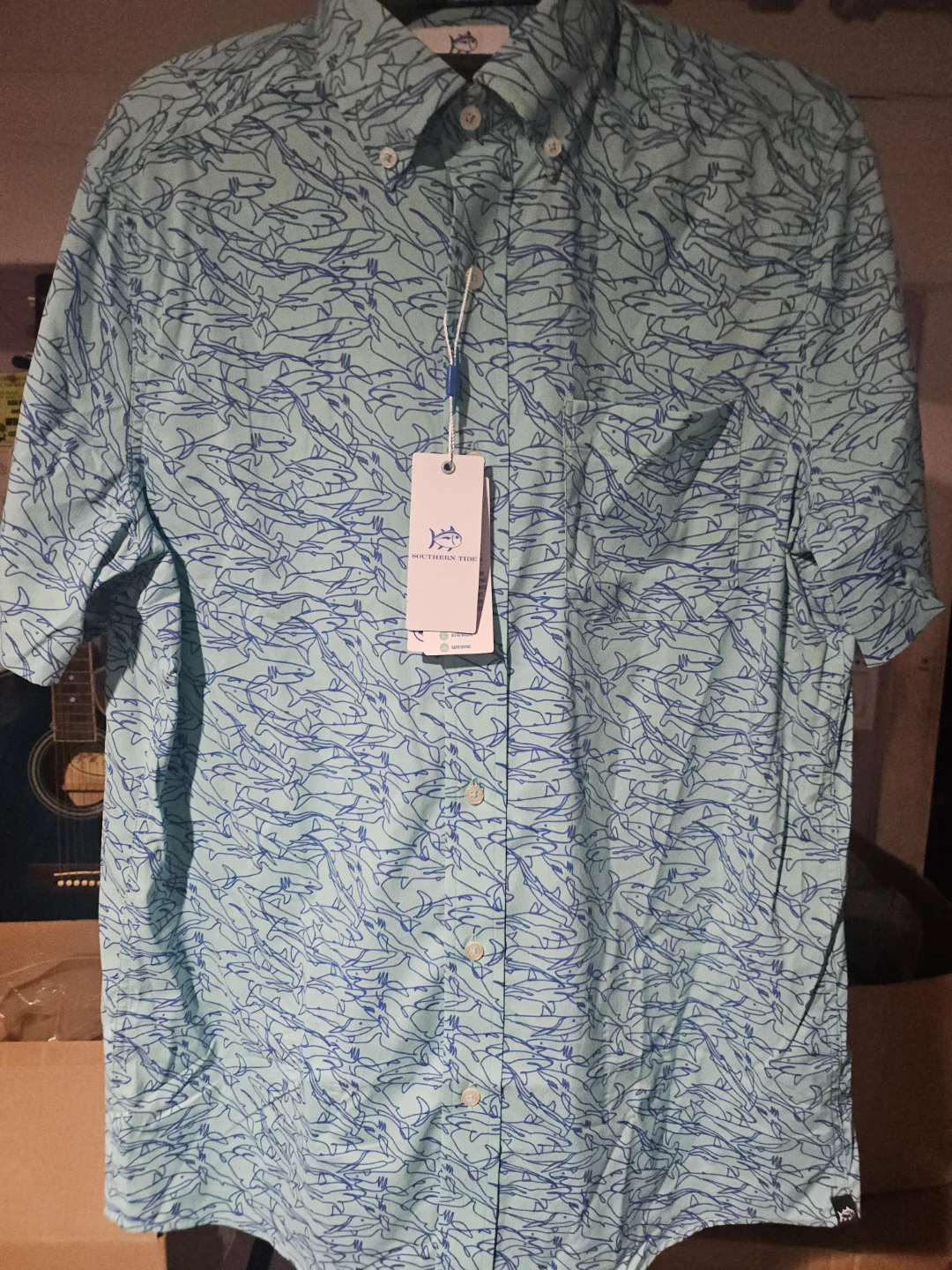 Southern Tide Short Sleeve Shirt - Shark Print - Size S