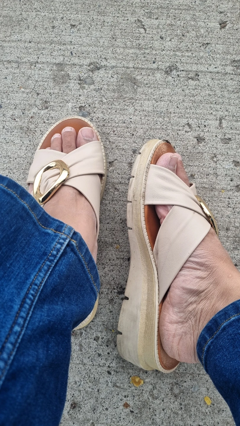 Women's Beige Slip-On wedges with Gold Buckle - photo 2