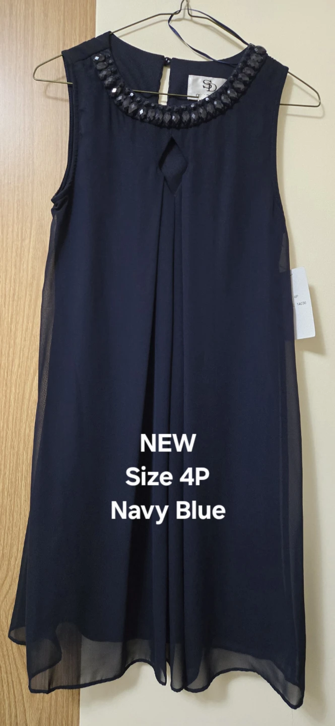 SL Navy Blue Beaded Sleeveless Dress Size 4P