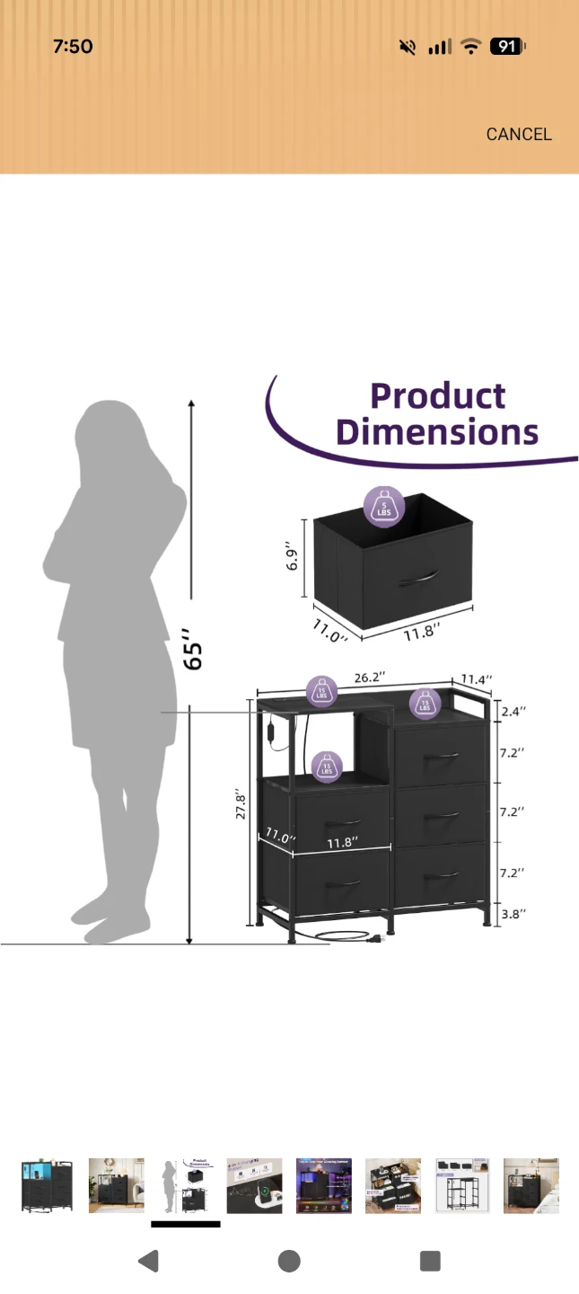 Black 6-Drawer Dresser with Charging Station - photo 2