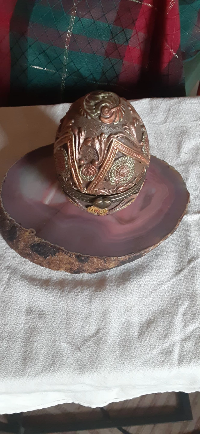 Ornate Hinged Egg Trinket Box with stone base