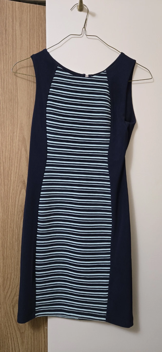 Navy and Mint Striped Sheath Dress