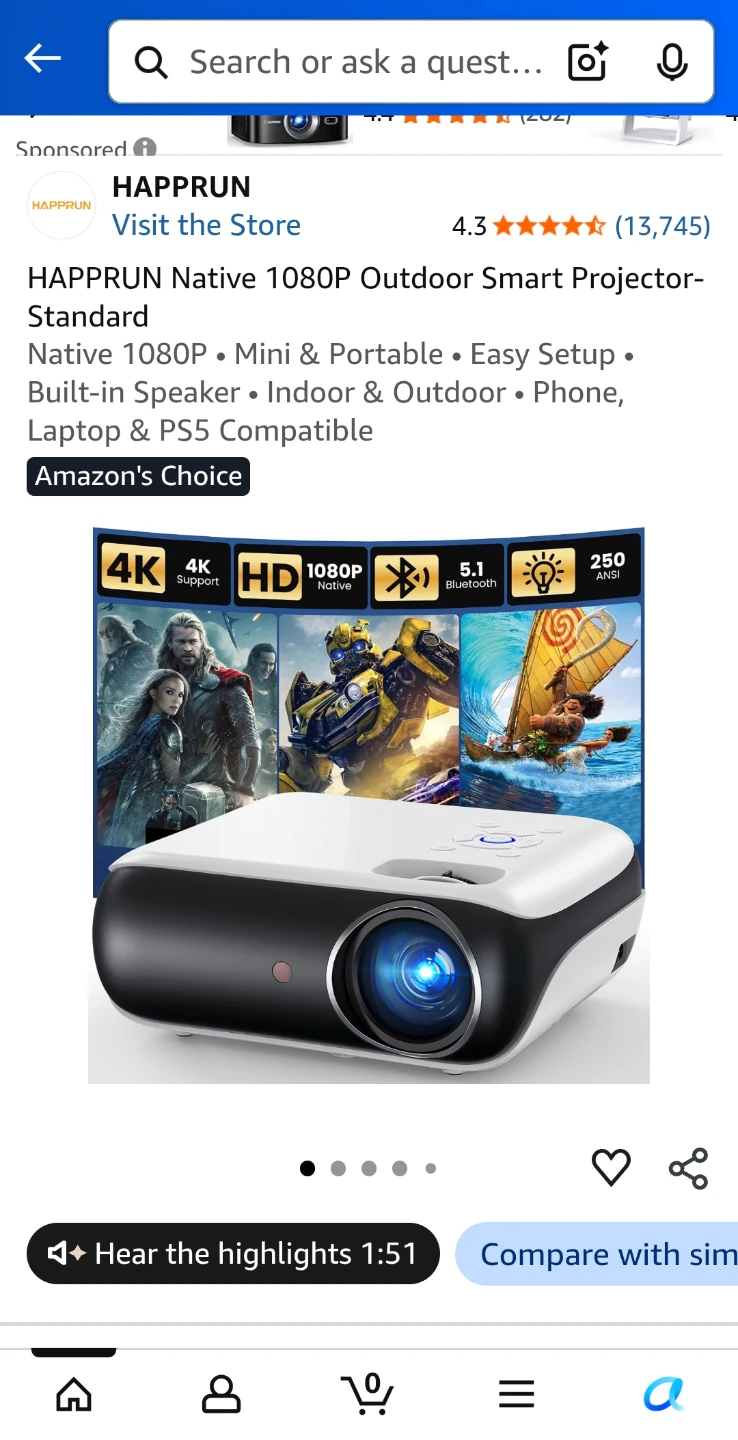 HAPPRUN Native 1080P Smart Projector H1
