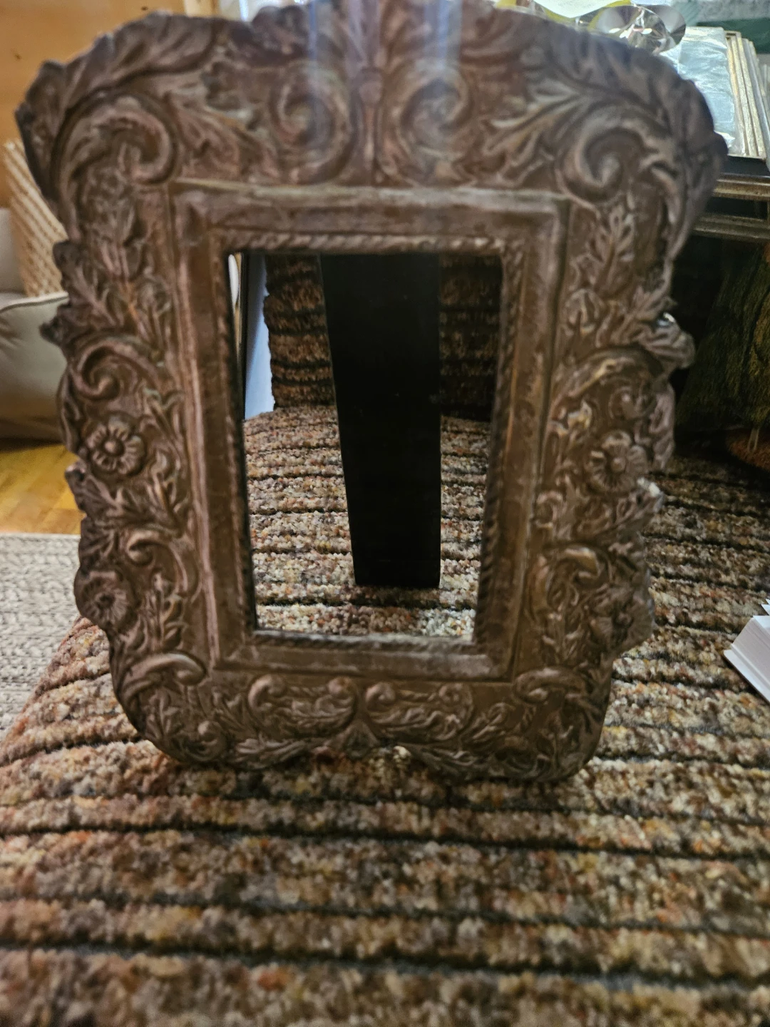 Vintage Arts Repousse Silver Plated Ornate Black Picture Frame