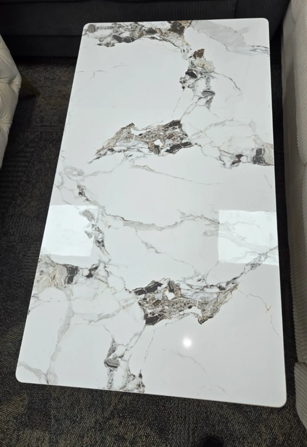 Marble Top Coffee Table with Gold X-Leg Base