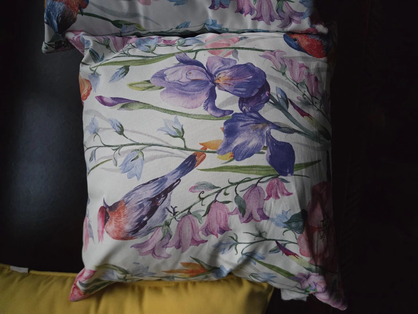 Decorative Cushion Cover with Floral and Bird Print