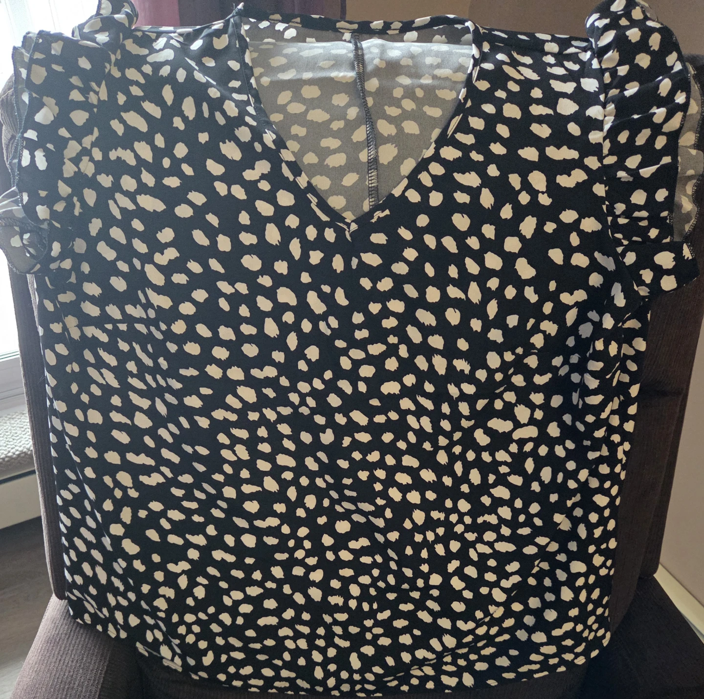 Black and White Dalmatian Print V-Neck Top