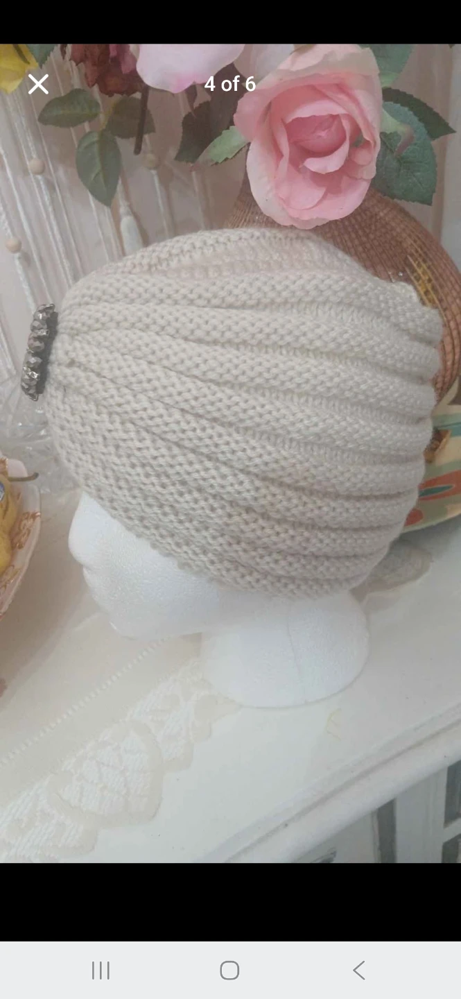 Beige Knit Turban Hat with Embellishment - photo 2