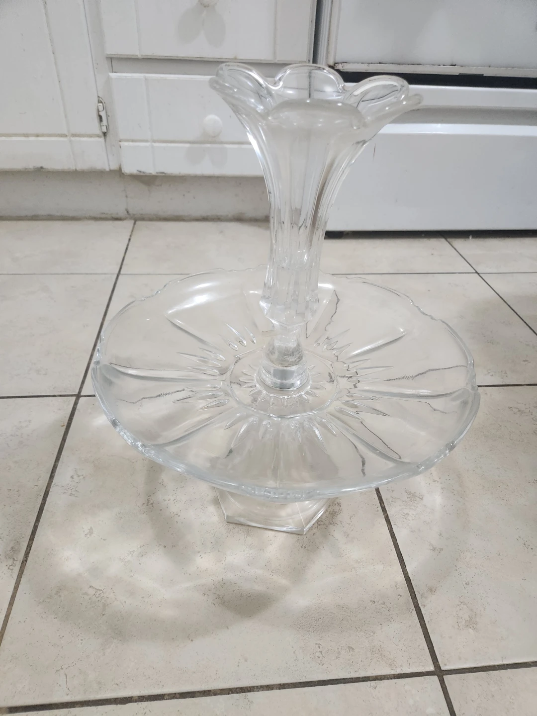 Glass Cake Stand with Trumpet Vase