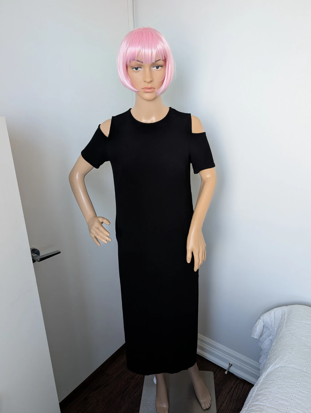 Black cold shoulder midi dress