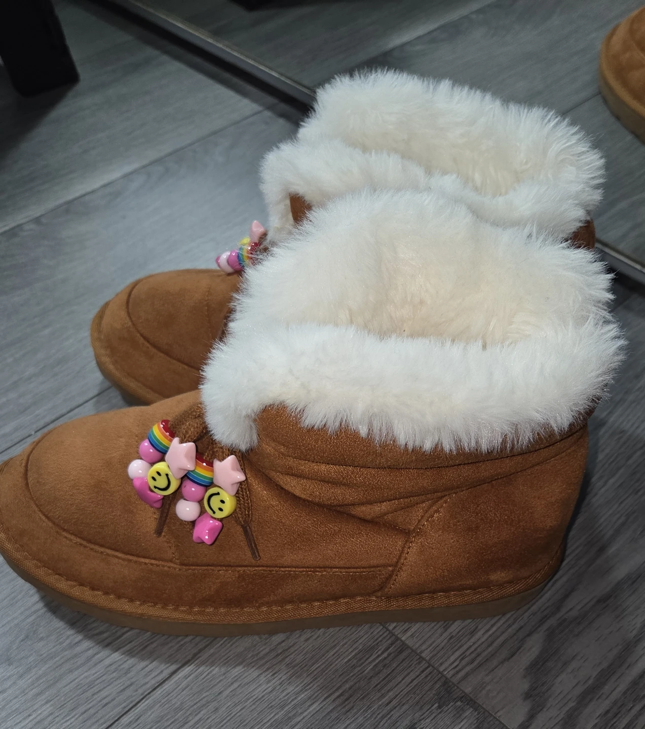 Girls Brown Suede Boots with Faux Fur - photo 3