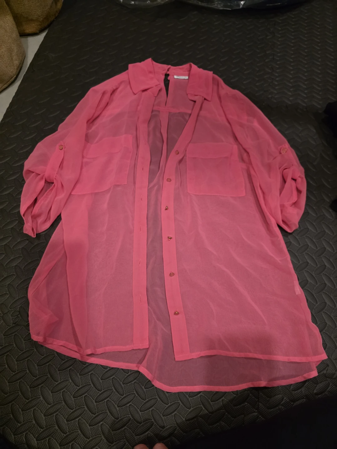 Pink Sheer Button-Up Shirt