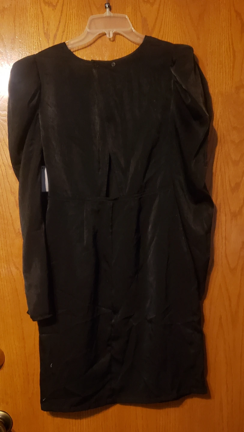 Black Satin Puff Sleeve Dress - photo 2