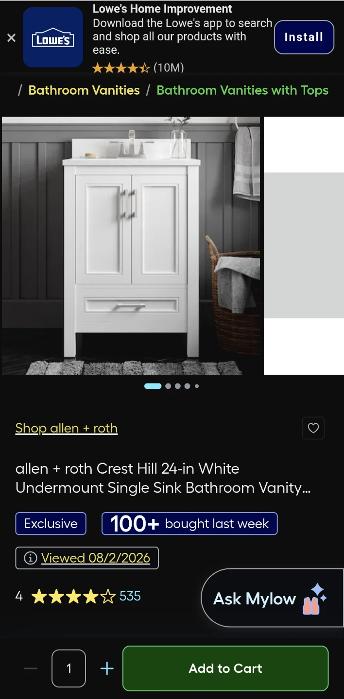 allen + roth Crest Hill 24-in White Single Sink Bathroom Vanity