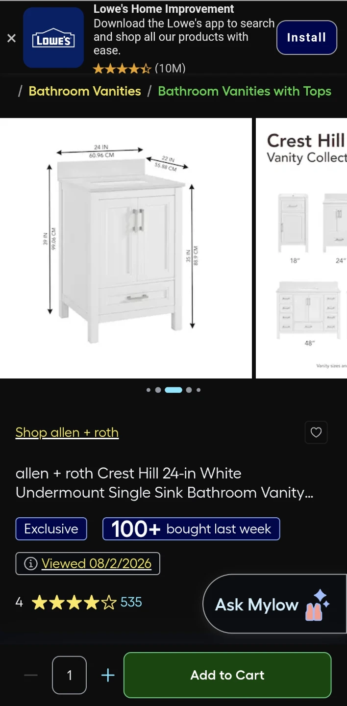 allen + roth Crest Hill 24-in White Single Sink Bathroom Vanity - photo 3