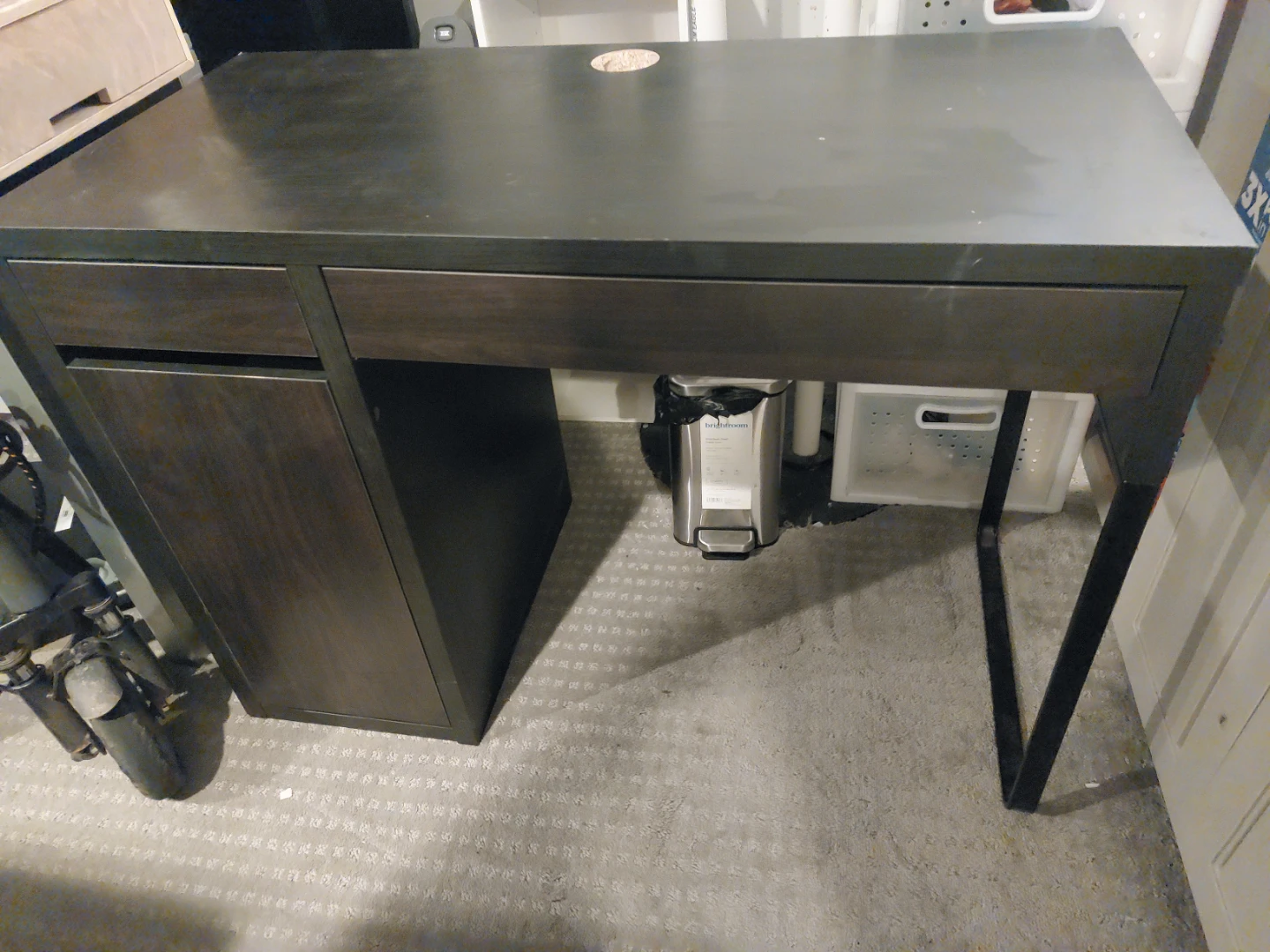 Dark Wood Desk with Drawers and Cabinet
