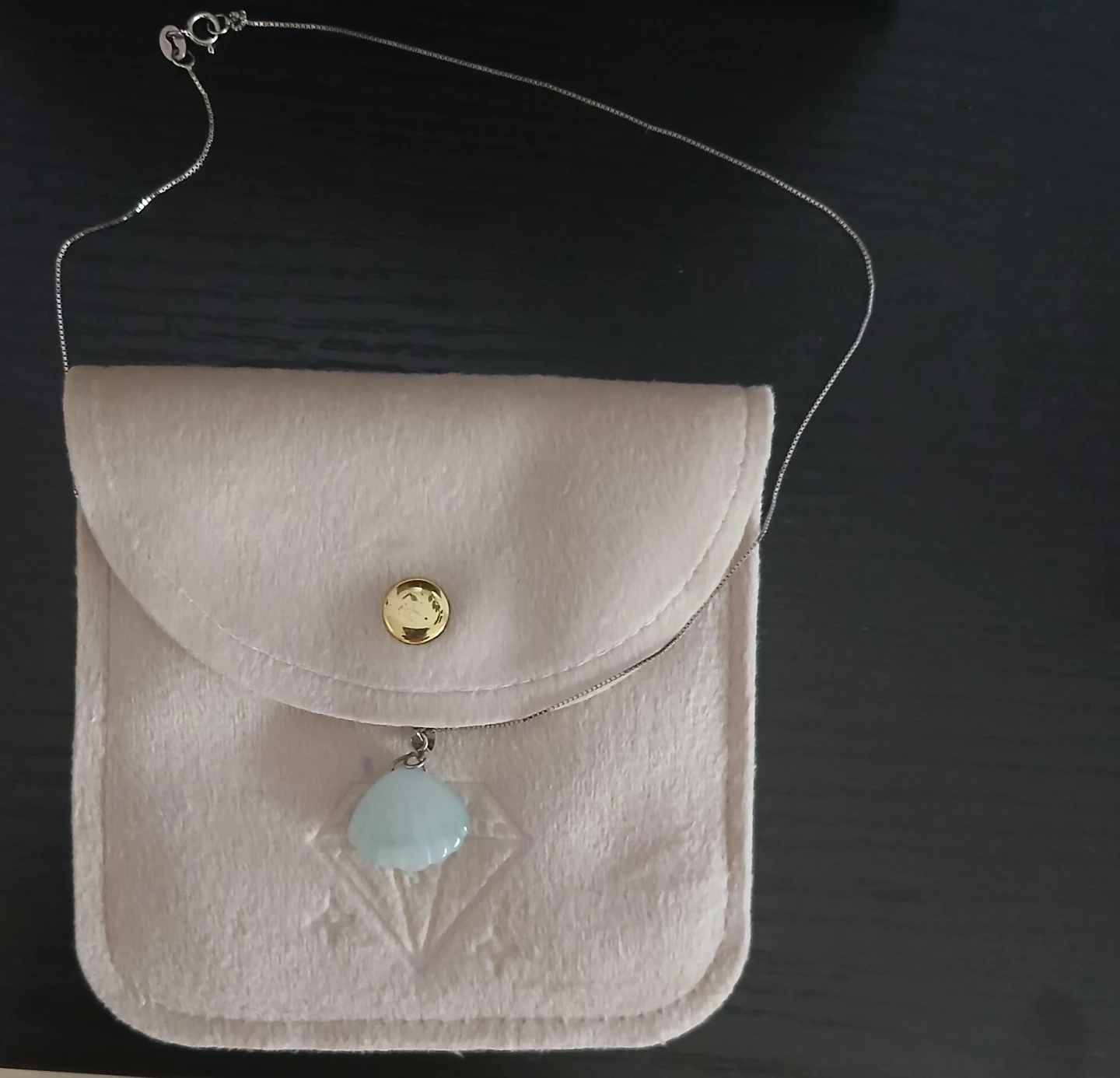 Jade Seashell Pendant  Sterling Silver Necklace with Pouch