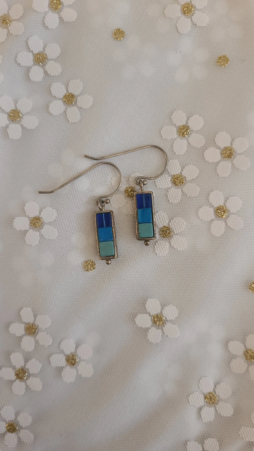 Blue & Teal Stacked Block Dangle Earrings