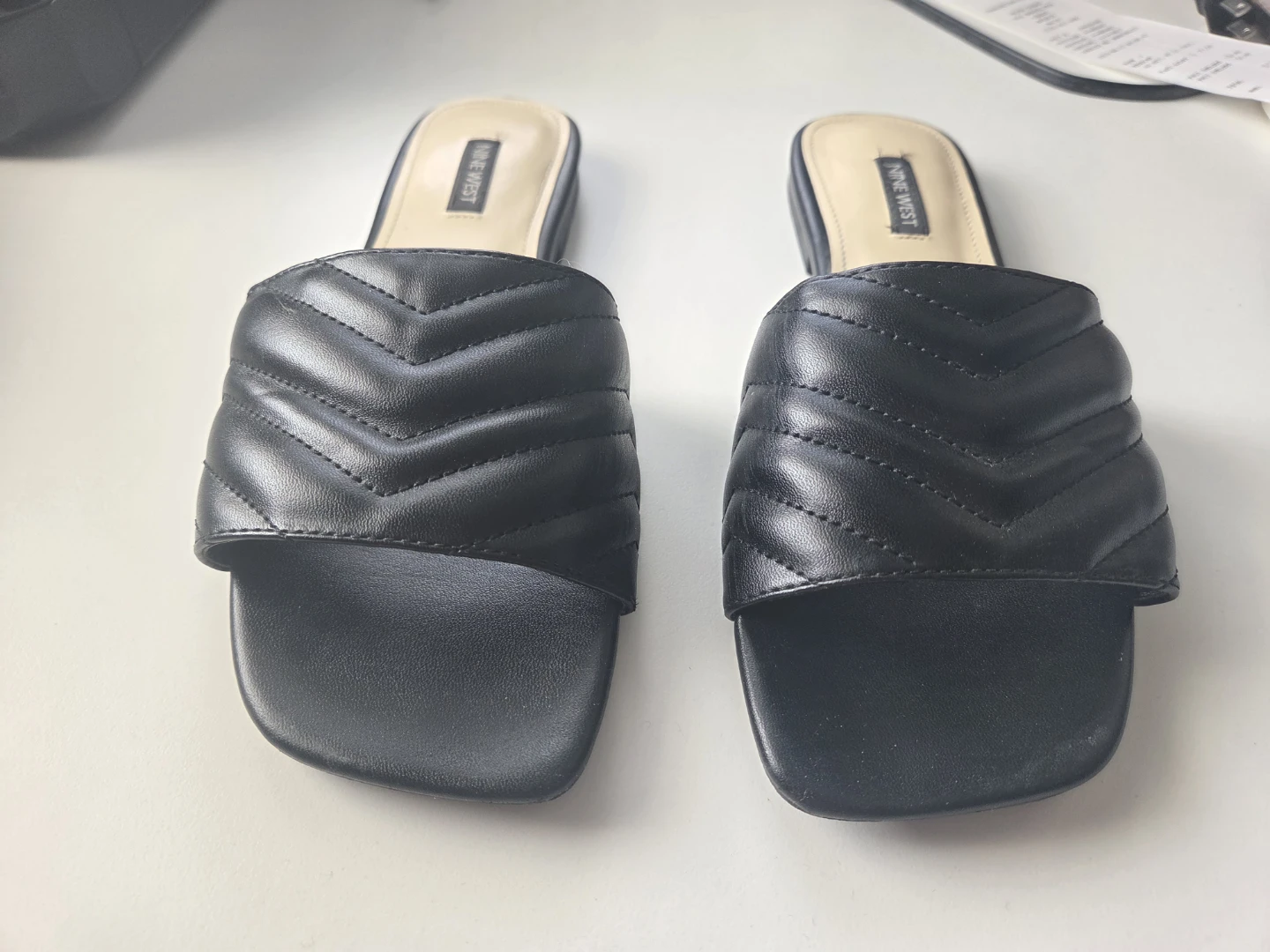 Nine West Black Quilted Slide Sandals