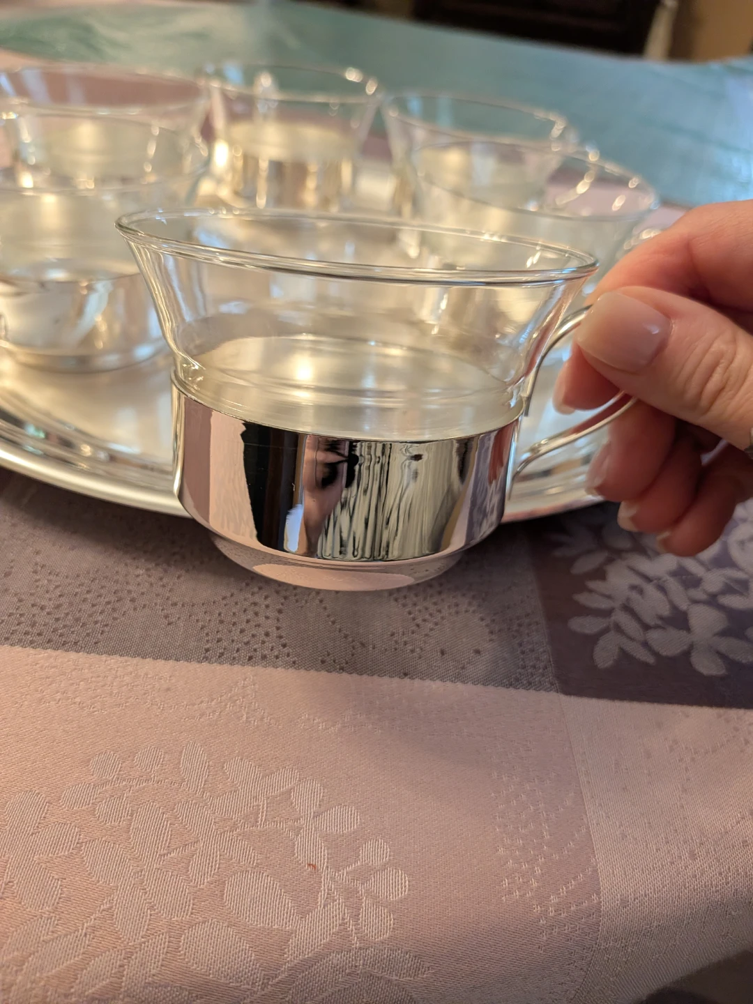 Silver Tray with 6 Glass Cups - photo 3