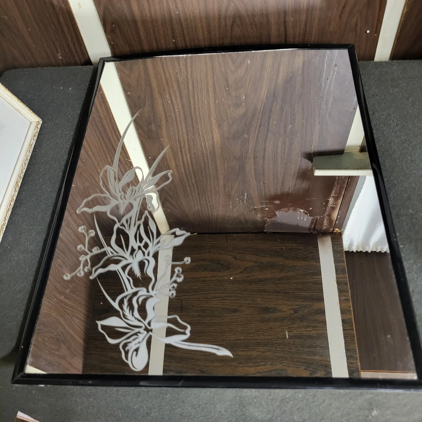 Decorative Framed Mirror with Floral Etching