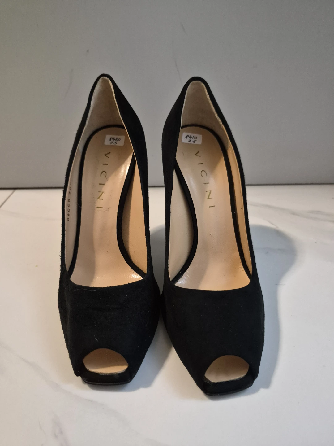 Vicini Black Suede Peep-Toe Heels - photo 3