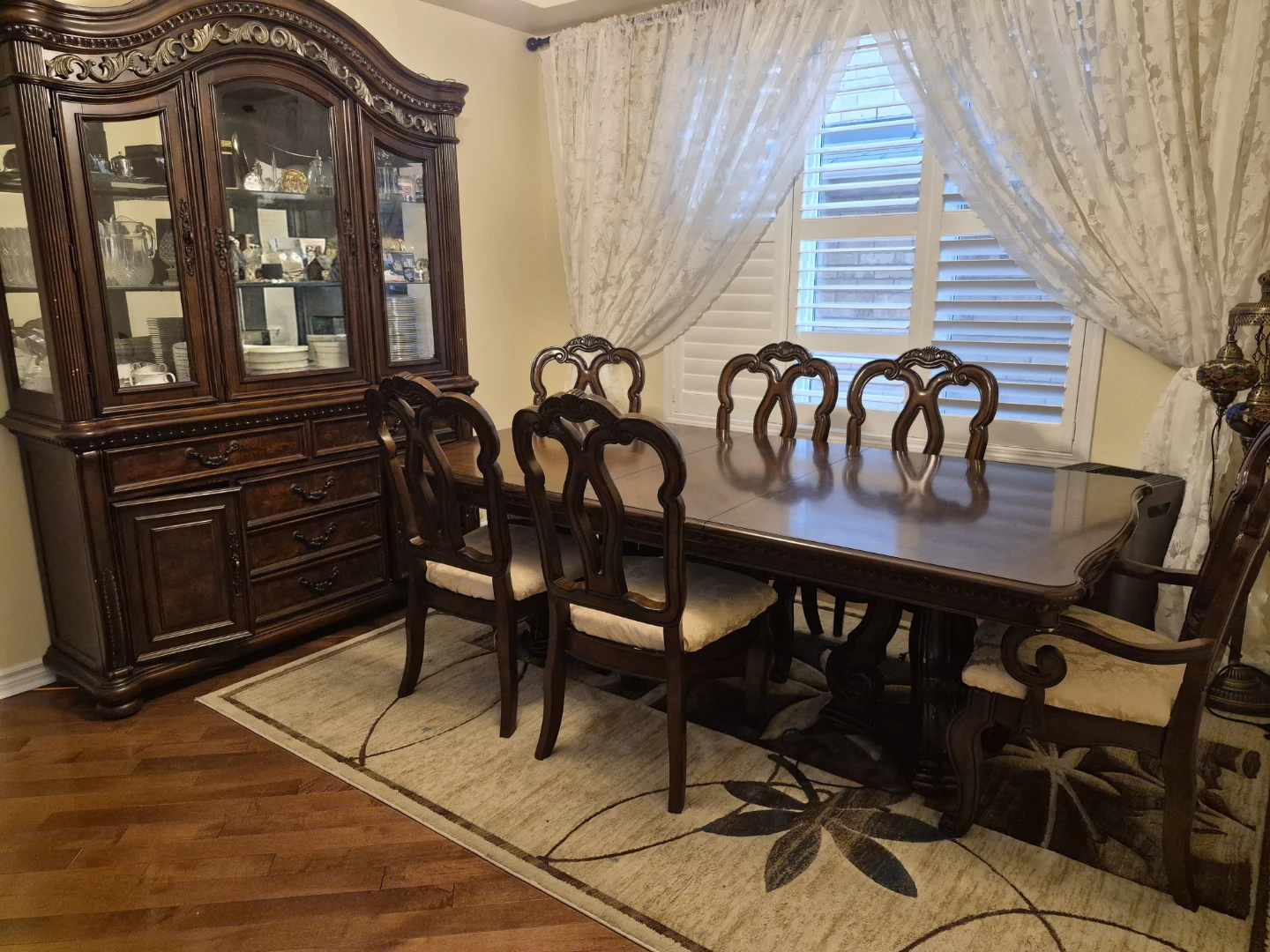Solid Wood Dining Table Set + Hutch / China Cabinet - 8 Chairs - photo 2