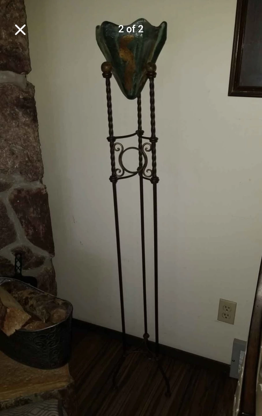 Wrought Iron Floor Easel with Glass Vase