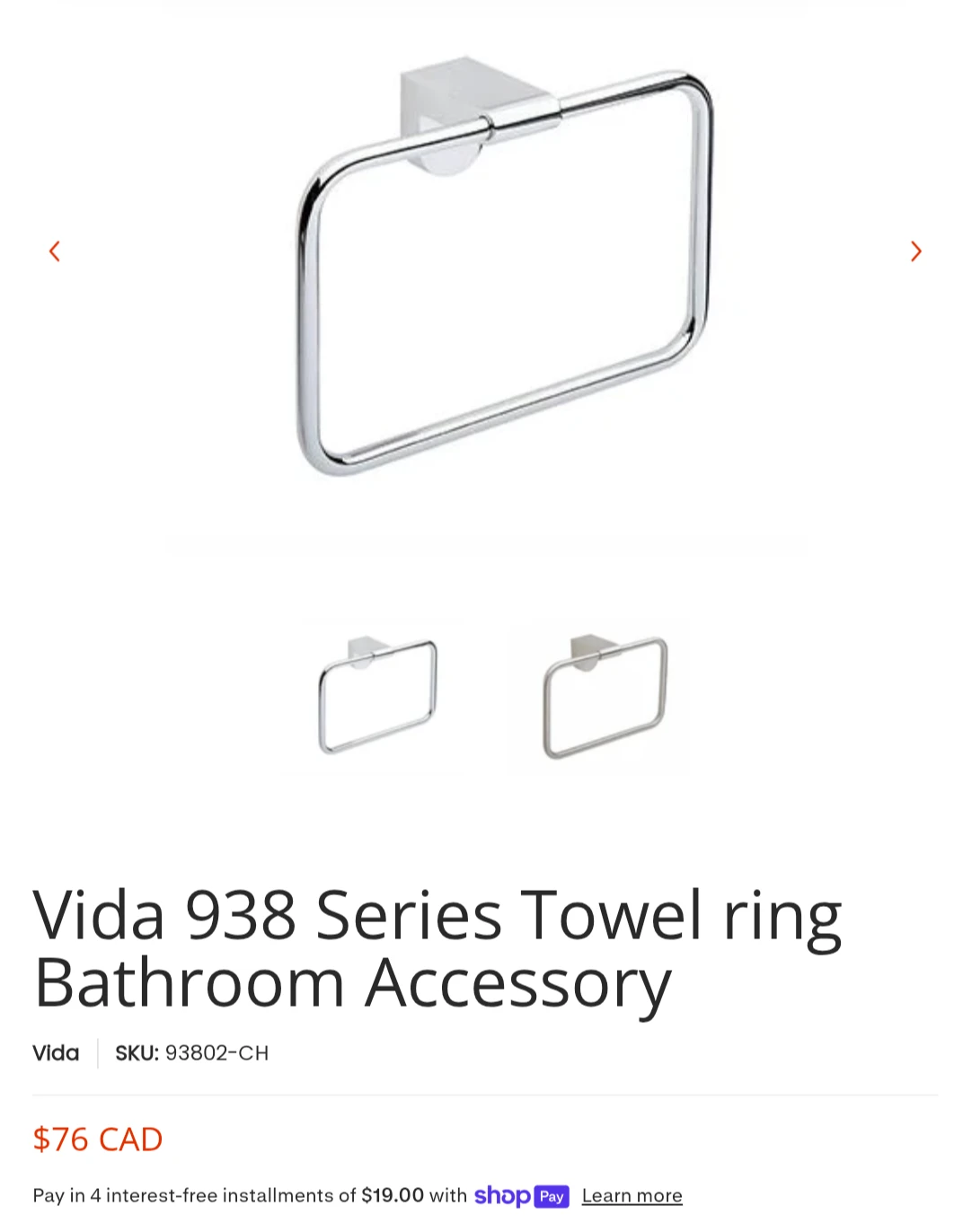 Vida 938 Series Chrome Towel Ring Accessory - photo 5